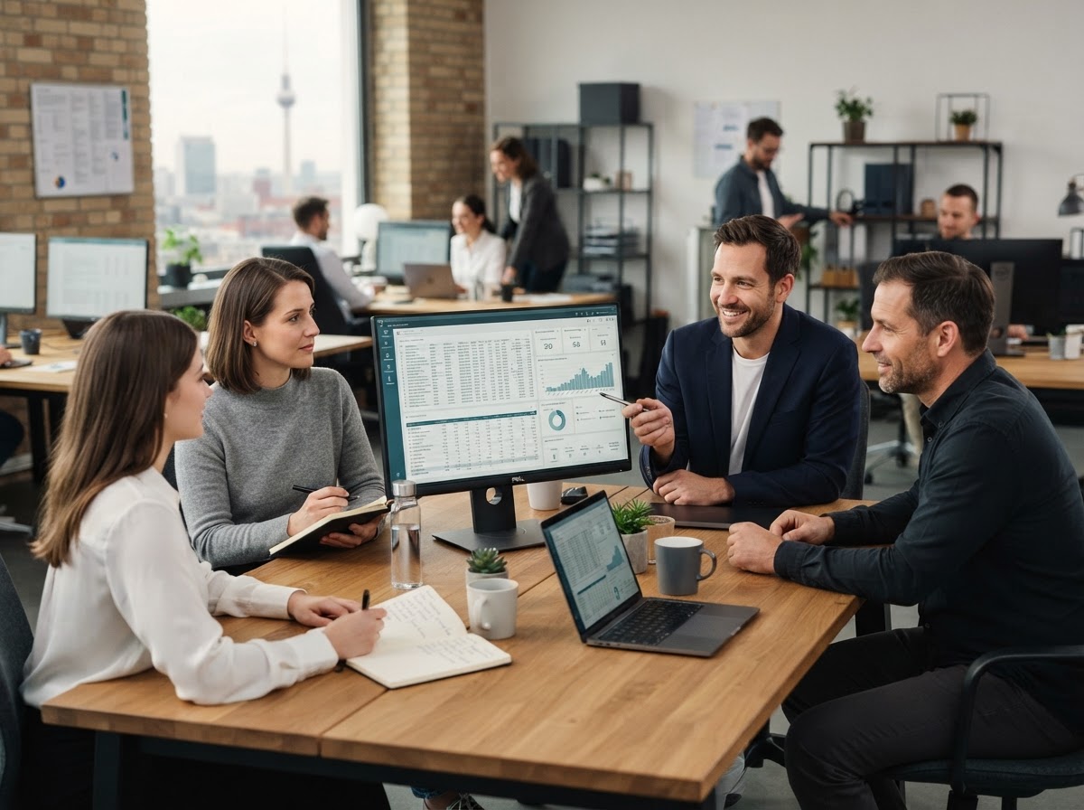Nevald-Direkt Team bei der Auswertung von Markt- und Risikodaten